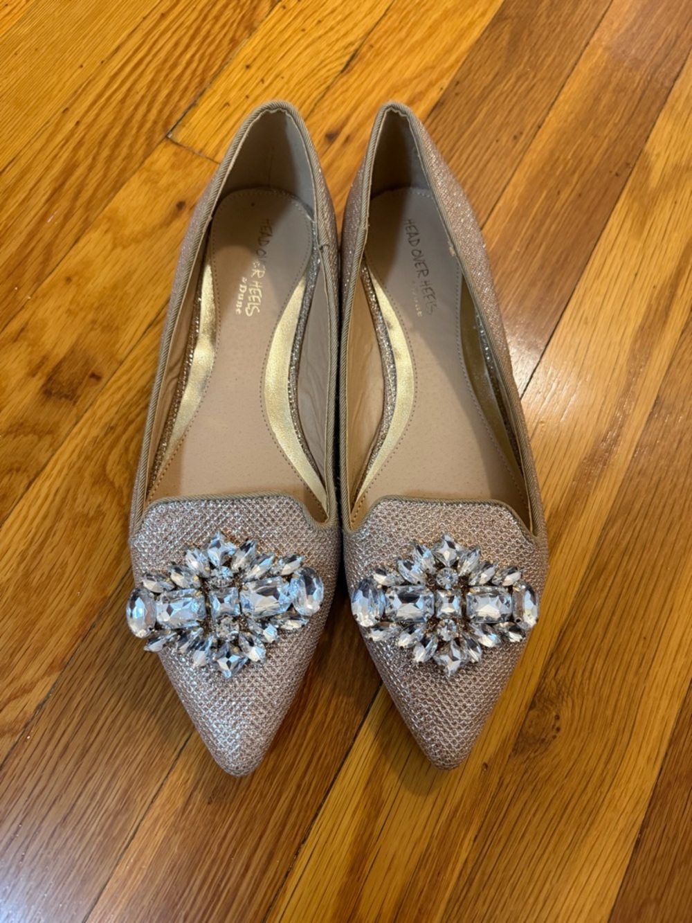 Head Over Heels Pointed Toe Flats in Blush Pink with Crystal Brooch